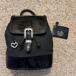 Brighton black crocodile mini backpack w/matching coin purse